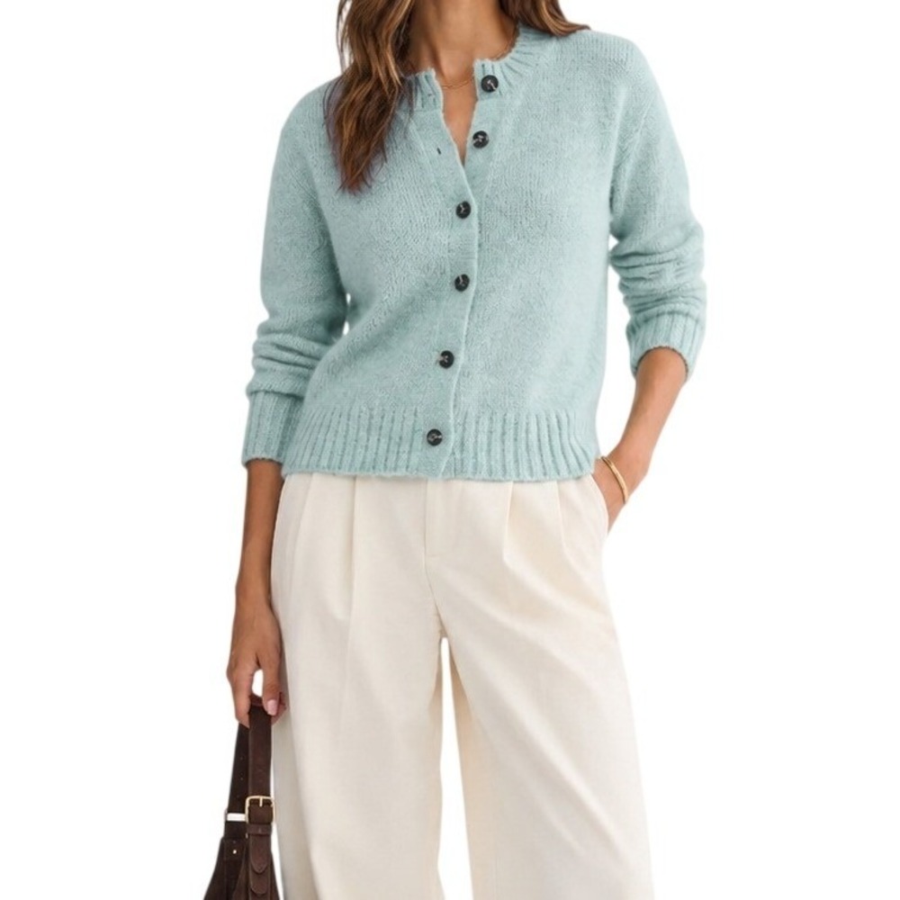 Everlane Alpaca Cardigan Mint Crew Neck Button Front Sweater NWOT Medium